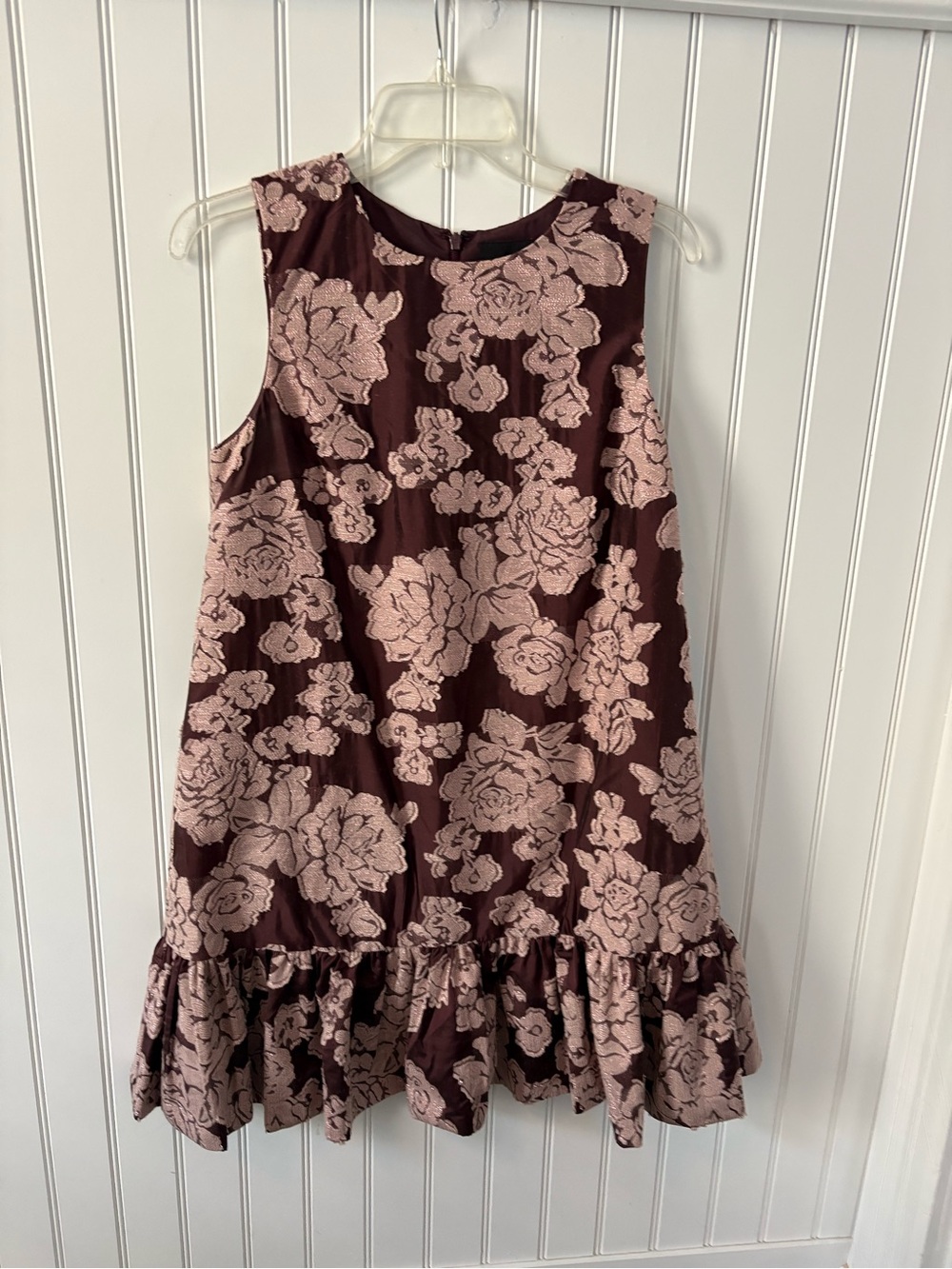Cynthia Rowley Floral lame Ruffle Hem Dress - Eggplant/Rose